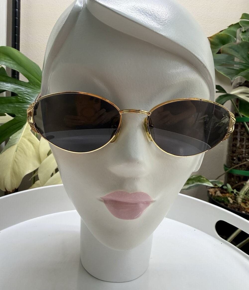 Vintage Fendi VL 7018 Gold Oval Sunglasses w/ Zucca Print Hard Case